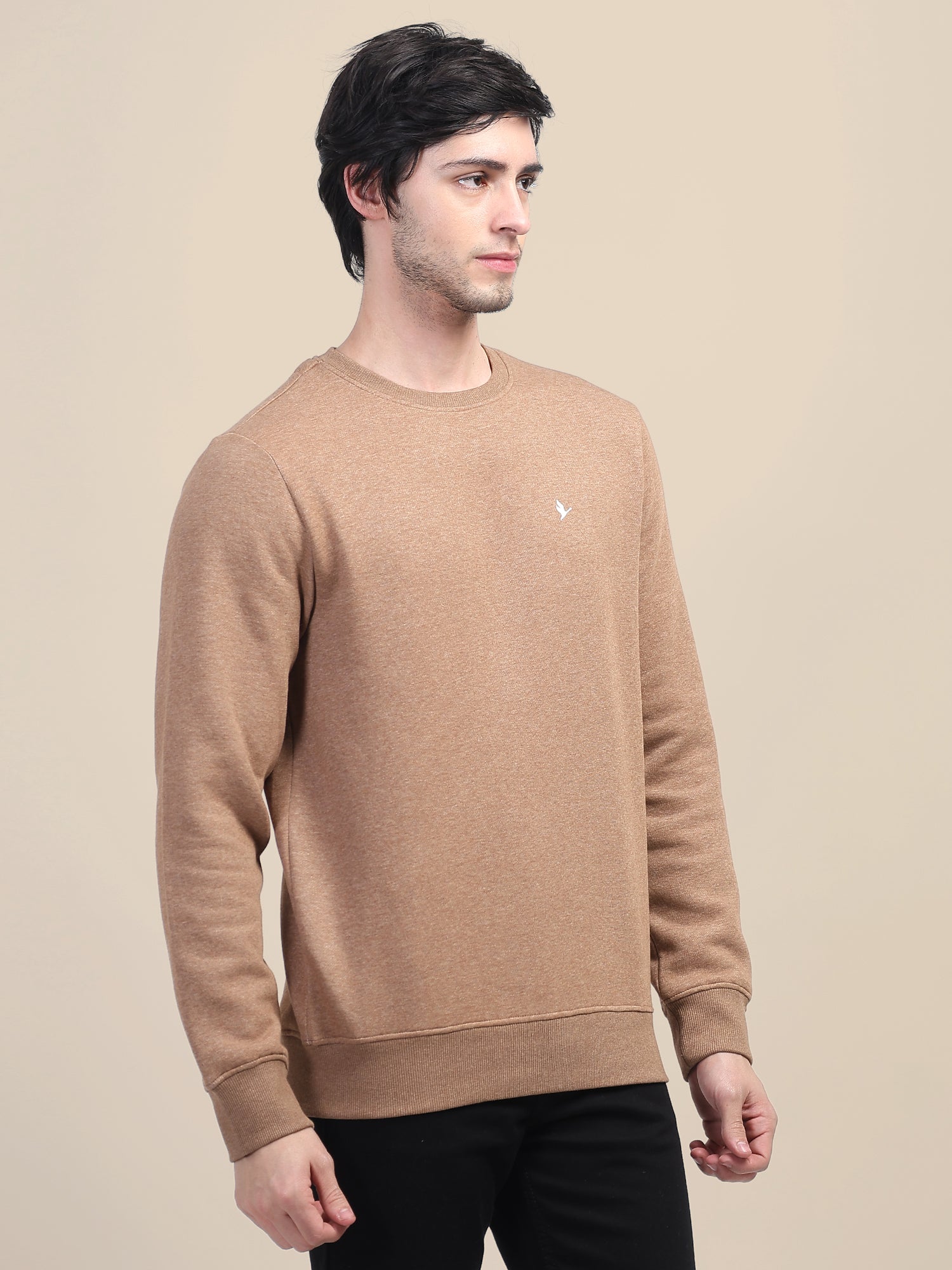 AMSWAN MEN'S BROWN SOLID COMFORT: PREMIUM COTTON SWEATSHIRT FOR TIMELESS STYLE AND COZY ELEGANCE