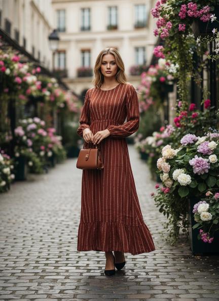 Rayon Printed Full Sleeve Maxi Dress