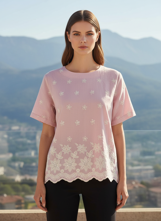 Pink Embroidered Schiffli Top