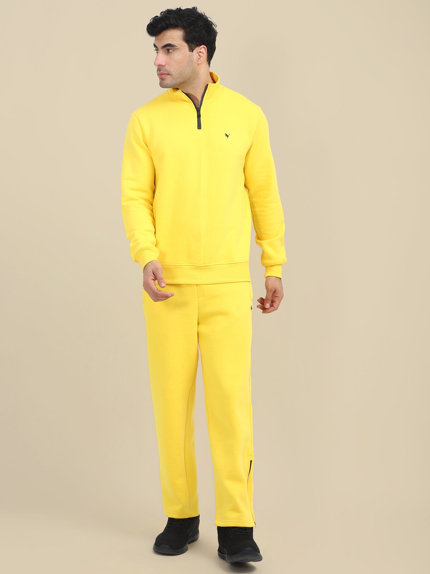 AMSWAN MEN'S YELLOW CORD SET: HALF ZIPPER SWEATSHIRT & SWEATPANTS FOR ULTIMATE COMFORT AND STYLE