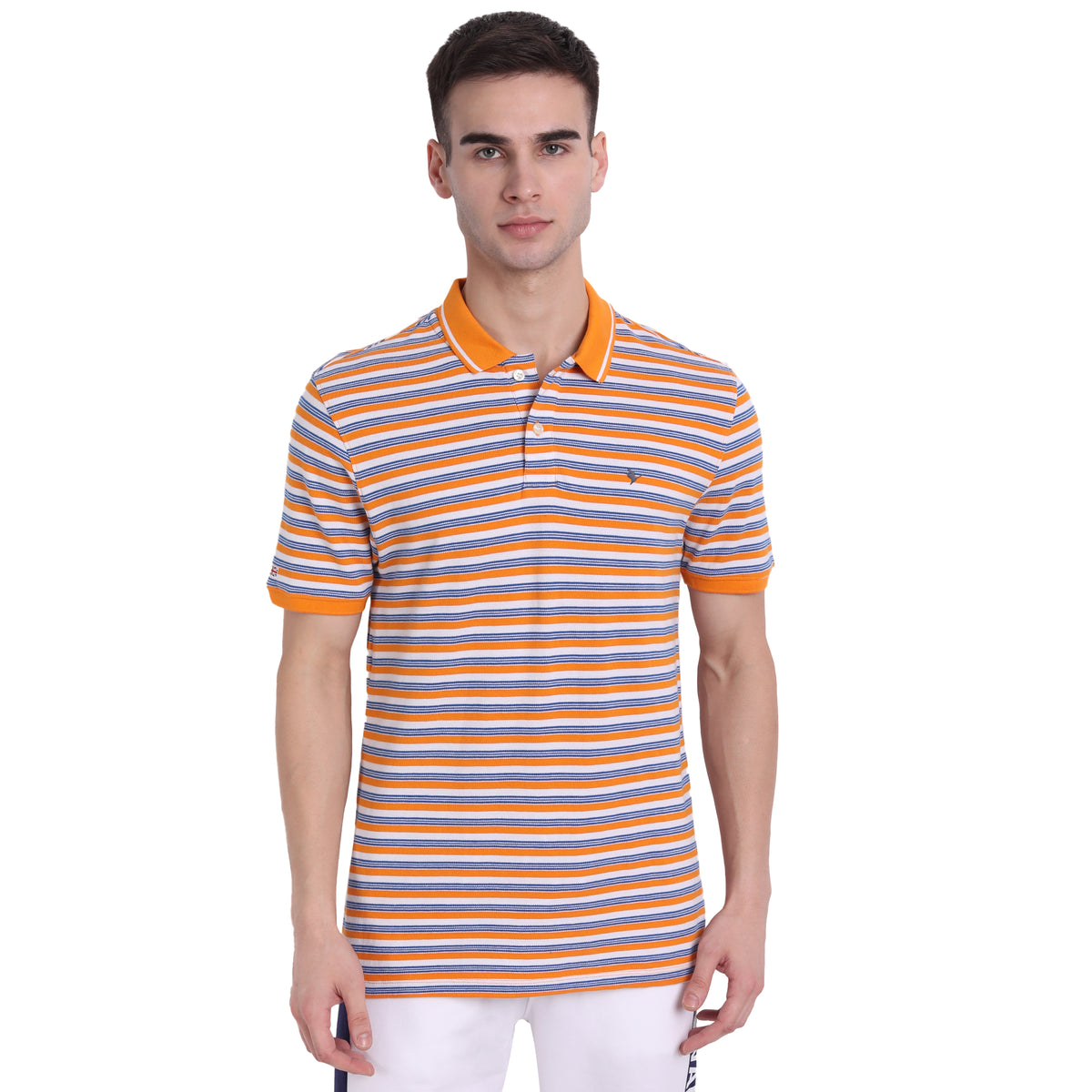 Premium Orange Cotton Striped Half Sleeve Polo