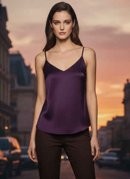 European Satin V-Neck Sleeveless Top