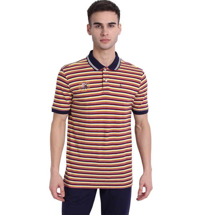 Mens Premium Cotton Striped Half Sleeve Collar T-Shirts