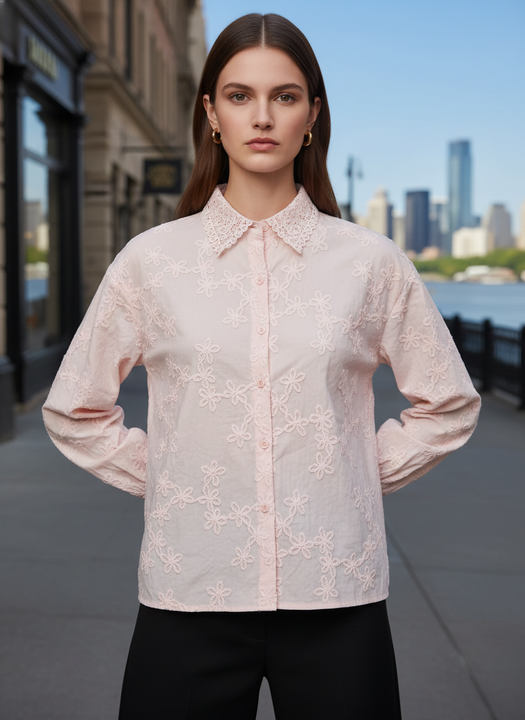 Light Pink All-Over Lace Embroidered Shirt for Women