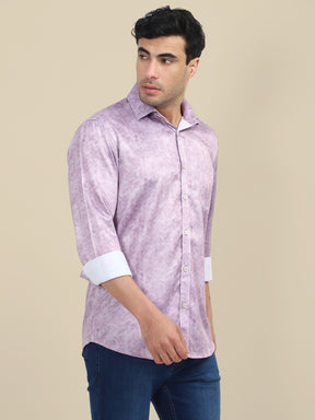Men's Poly Satin Lycra Purple Digital Printed Shirt