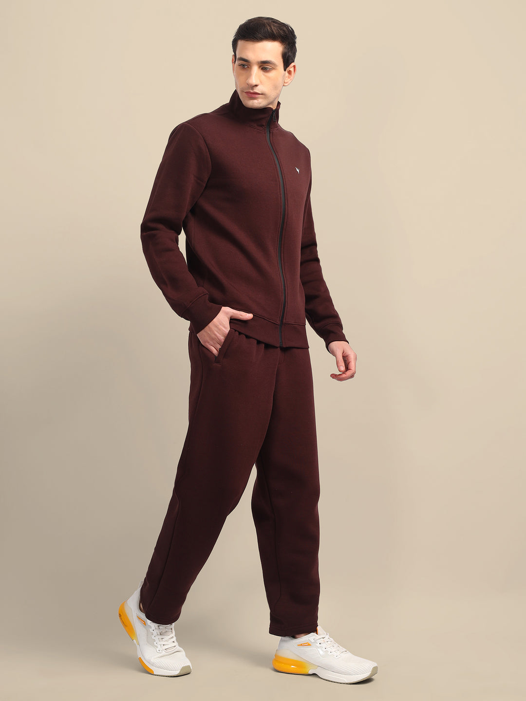 Amswan Men'S Brown Cord Set: Full Zipper Sweatshirt & Sweatpants For Ultimate Comfort And Style