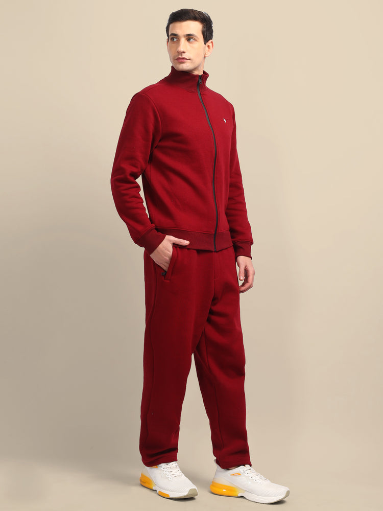 Amswan Men'S Maroon Cord Set: Full Zipper Sweatshirt & Sweatpants For Ultimate Comfort And Style