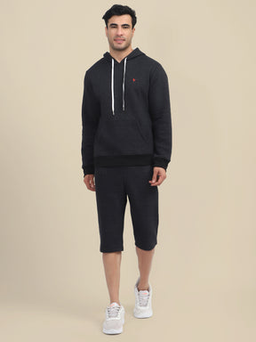 MEN'S BLACK HOODIE WITH SHORTS CORD SET