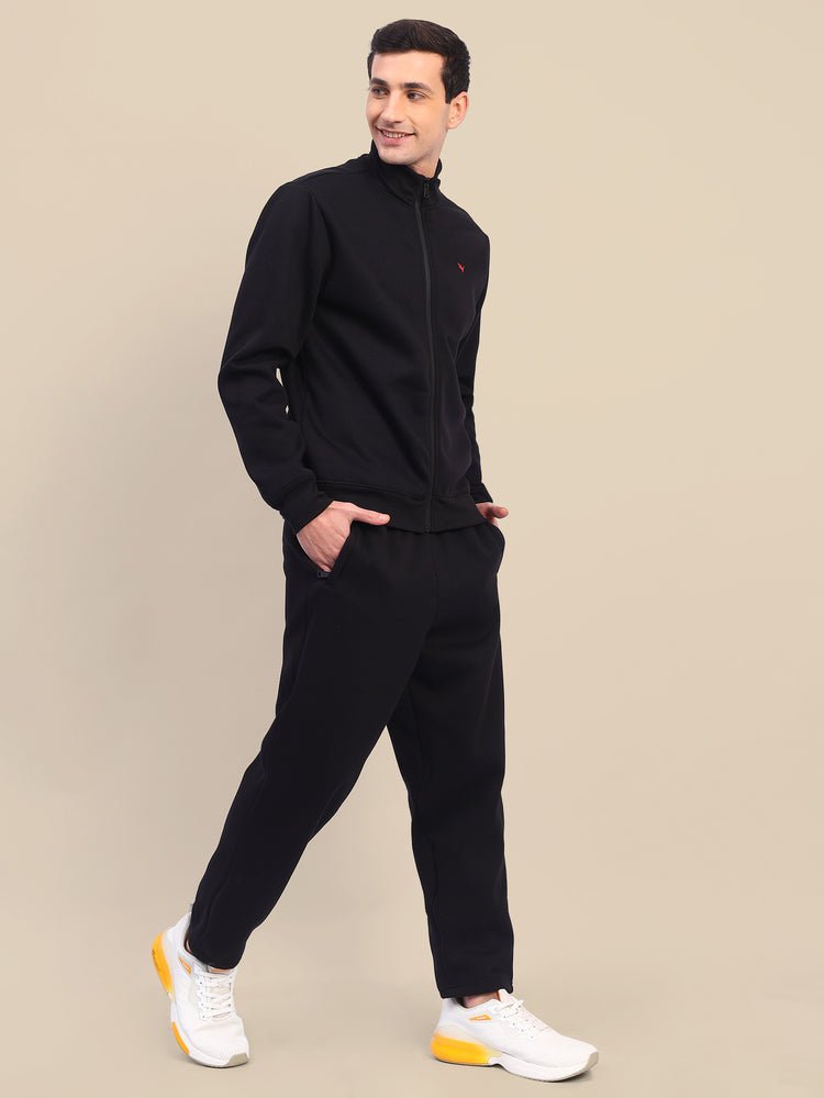 Amswan Men'S Black Cord Set: Full Zipper Sweatshirt & Sweatpants For Ultimate Comfort And Style