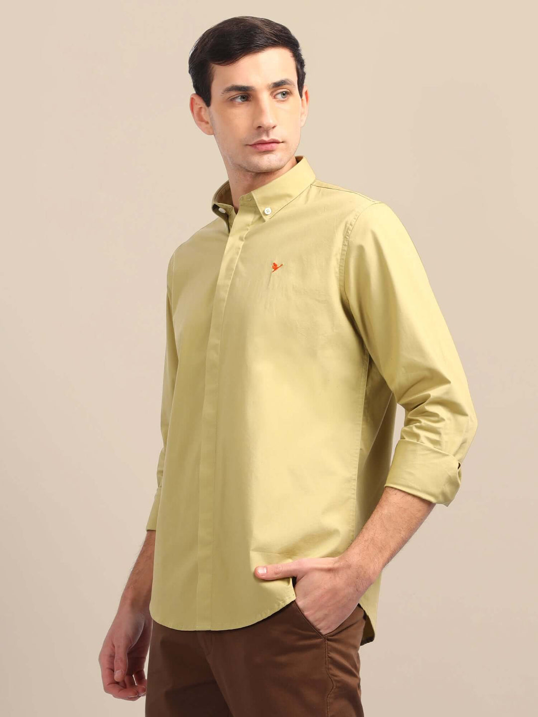 Pale Yellow Shirt With Premium Cotton Lycra