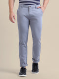 Light Blue Casual Trousers Solid Cotton Lycra Smart Fit