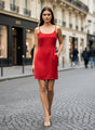 Women’s Luxury European Satin Crimson Red Dress