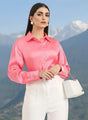 Bubblegum Pink Regular Fit Summer Satin Shirt
