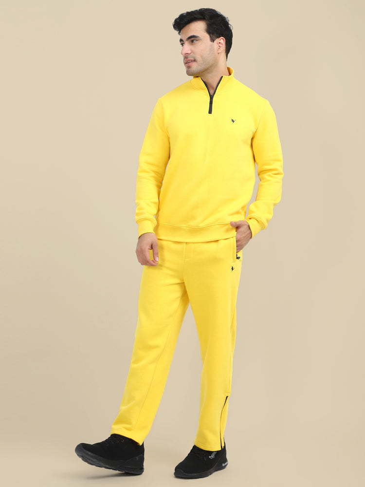 Amswan Men'S Yellow Cord Set: Half Zipper Sweatshirt & Sweatpants For Ultimate Comfort And Style
