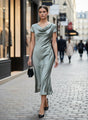 Women’s Luxury European Satin Grey Midi Dress