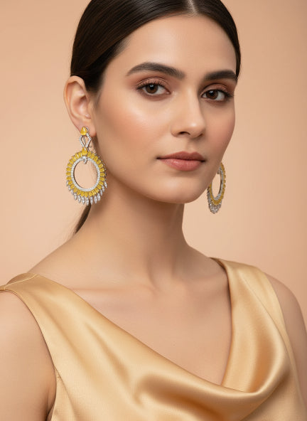 Luxury Yellow & Silver Cubic Zirconia Statement Hoop Earrings for Women