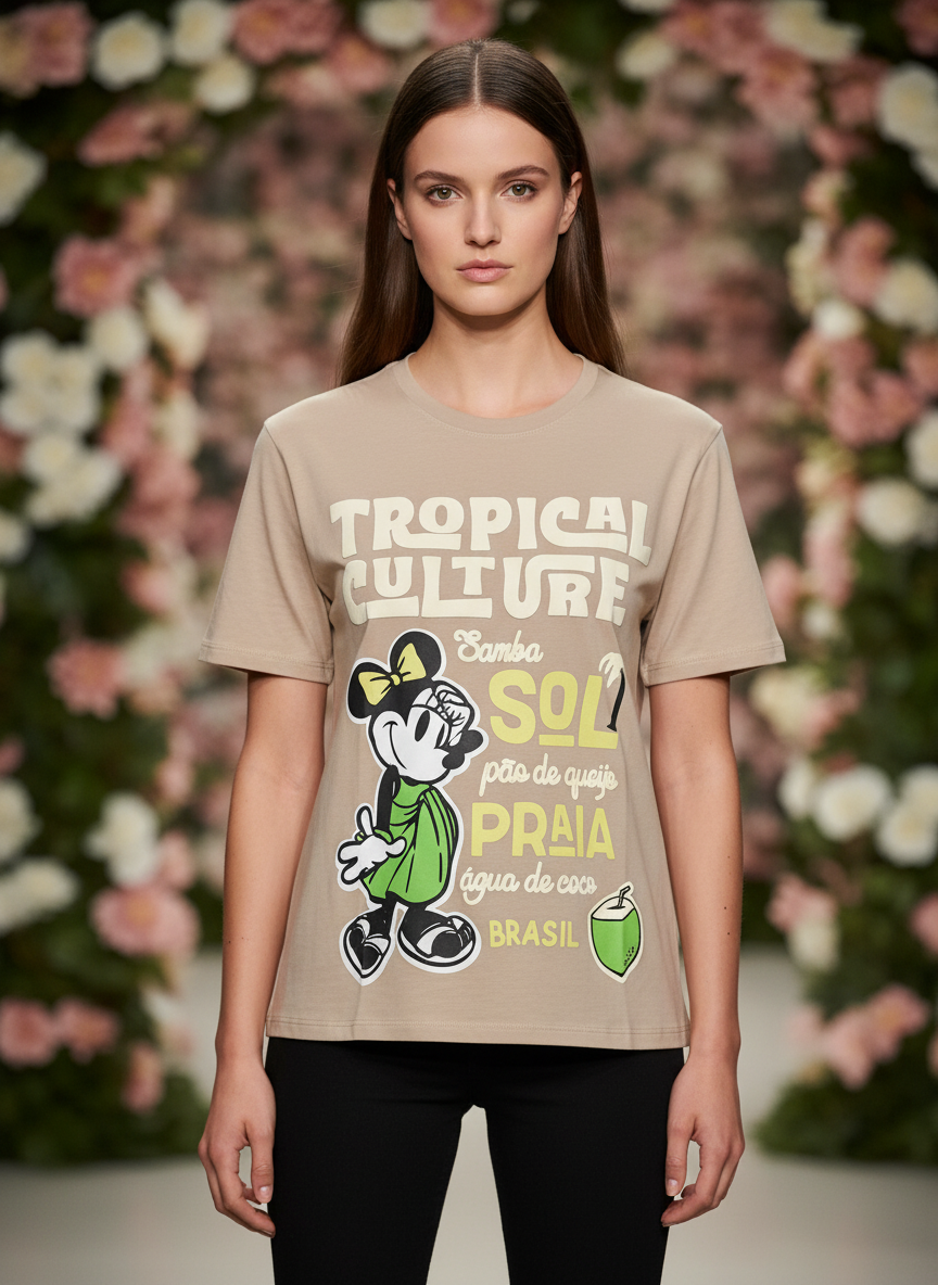 Beige Tropical Minnie Mouse Oversized T-Shirt