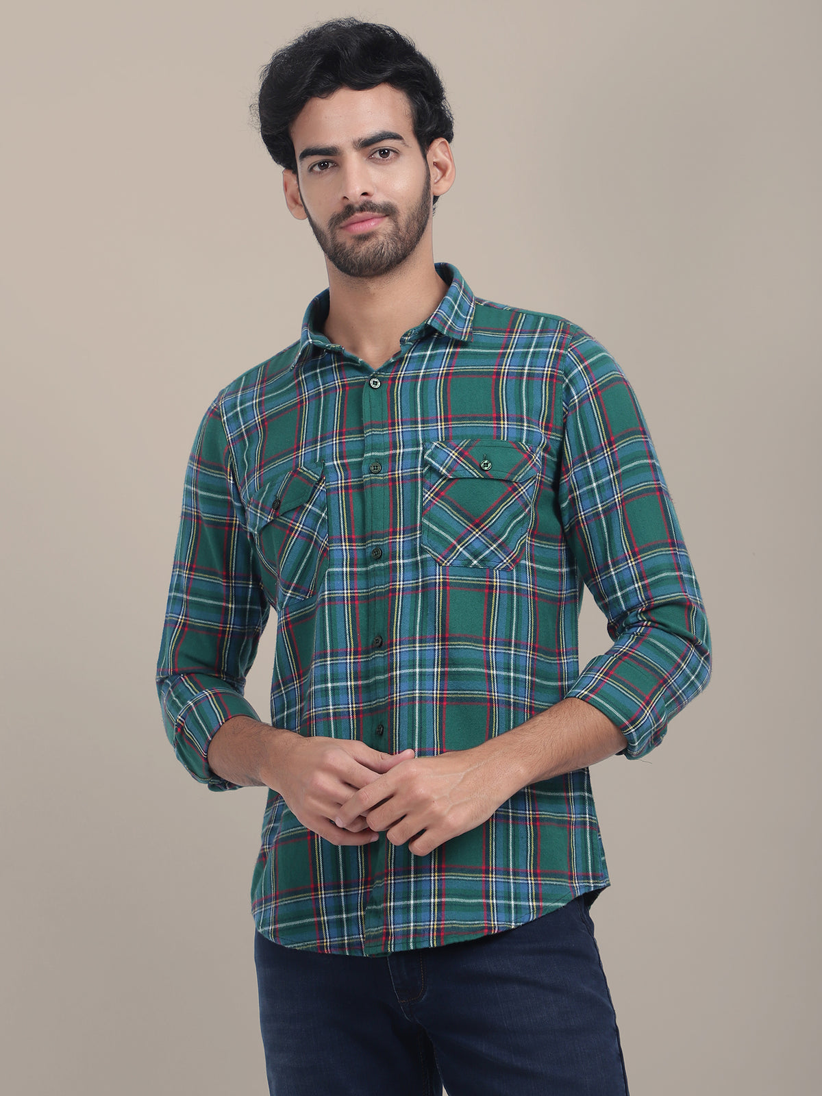 Premium Cotton Green Plaid Flannel Shirt