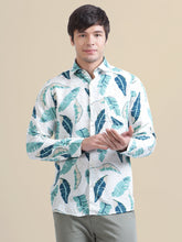 Men's Premium Rayon Shirt With Classic White & Green Tropical Print