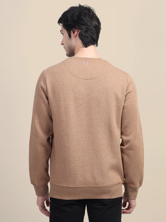 AMSWAN MEN'S BROWN SOLID COMFORT: PREMIUM COTTON SWEATSHIRT FOR TIMELESS STYLE AND COZY ELEGANCE