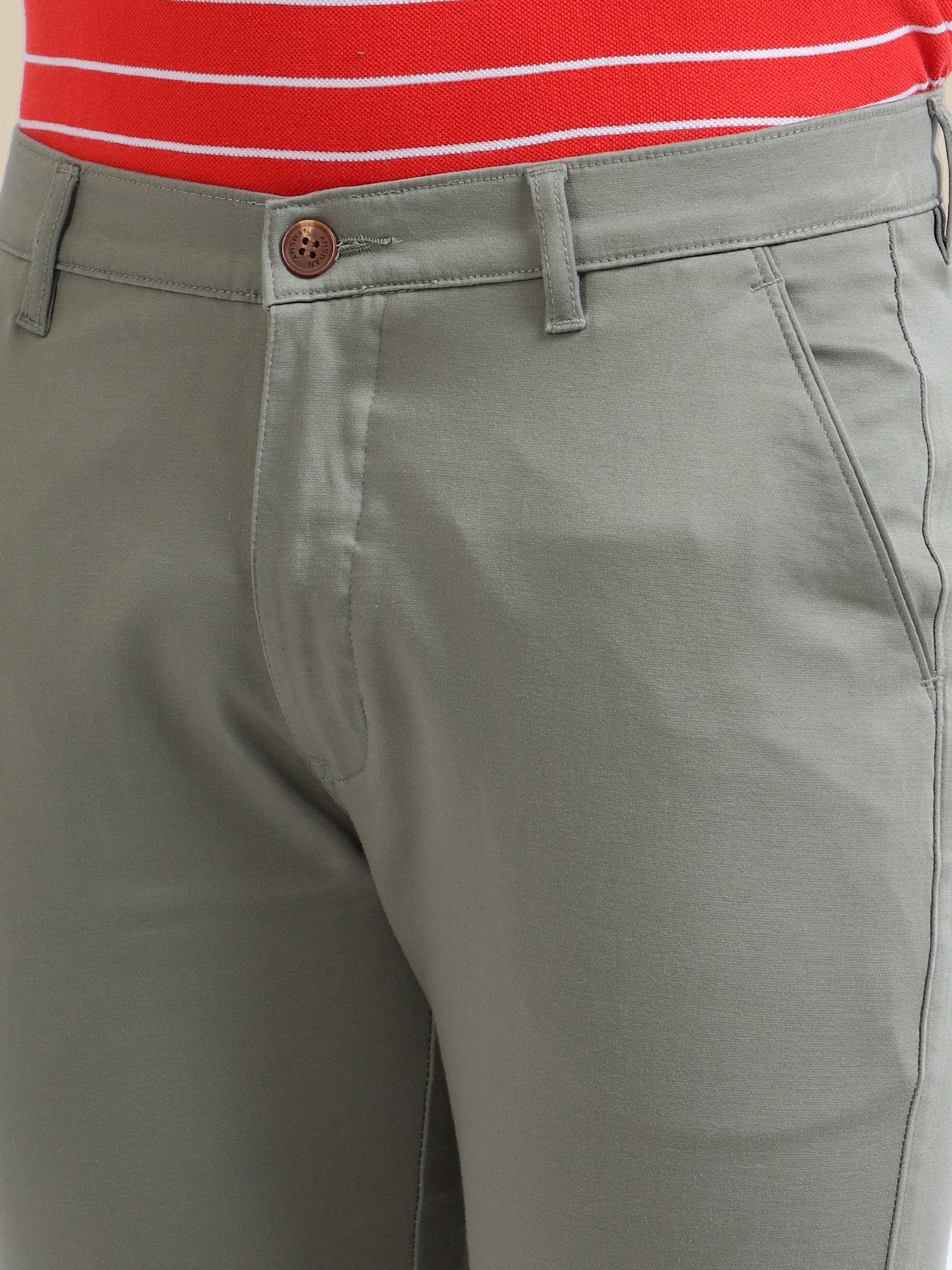 Amswan Men'S Grey Casual Trousers Solid Cotton Lycra Smart Fit