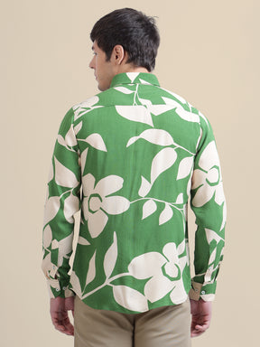 Men's Premium Rayon Casual Shirt With Green Floral Print