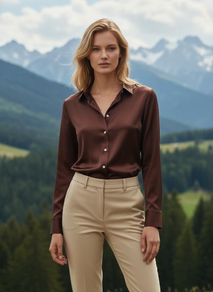 Chocolate Brown Regular Fit Summer Satin Shirt