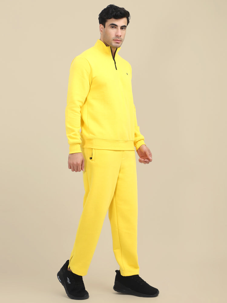 Amswan Men'S Yellow Cord Set: Half Zipper Sweatshirt & Sweatpants For Ultimate Comfort And Style