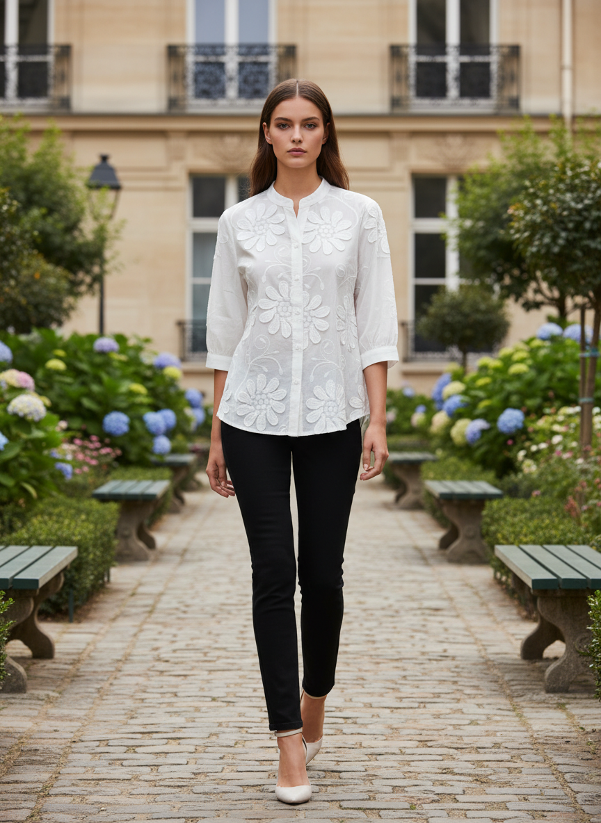 Luxury Floral Embossed Satin Top for Women