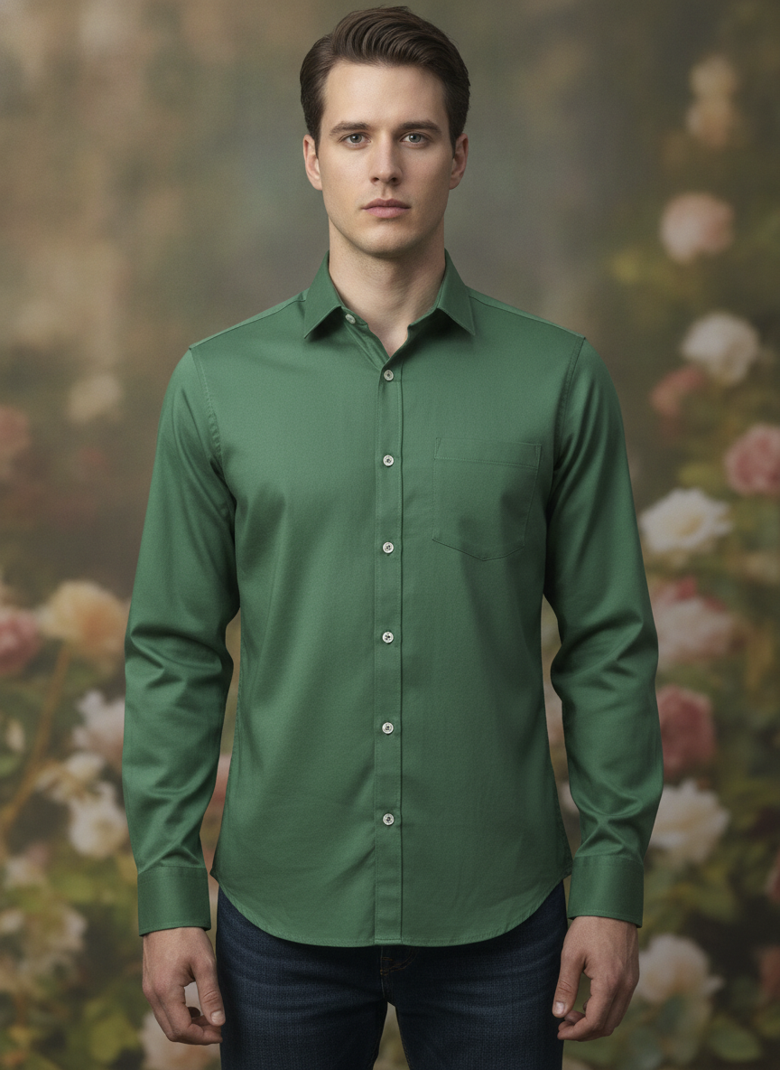 Premium Cotton Lycra Satin Sea Green Shirt