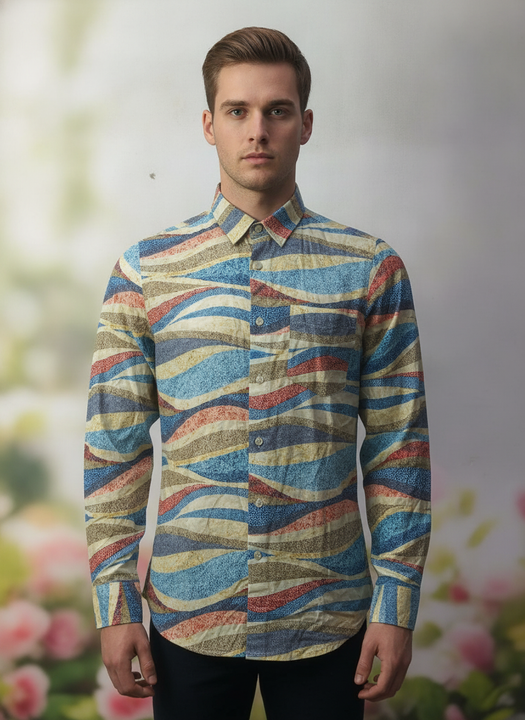 Men'S Premium Rayon Shirt With Self-Design Spread Collar