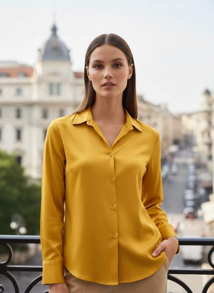 European Satin Spread Collar Shirt