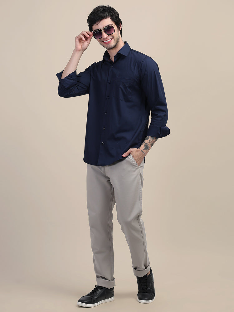 Deep Navy Shirt With Premium Cotton Lycra