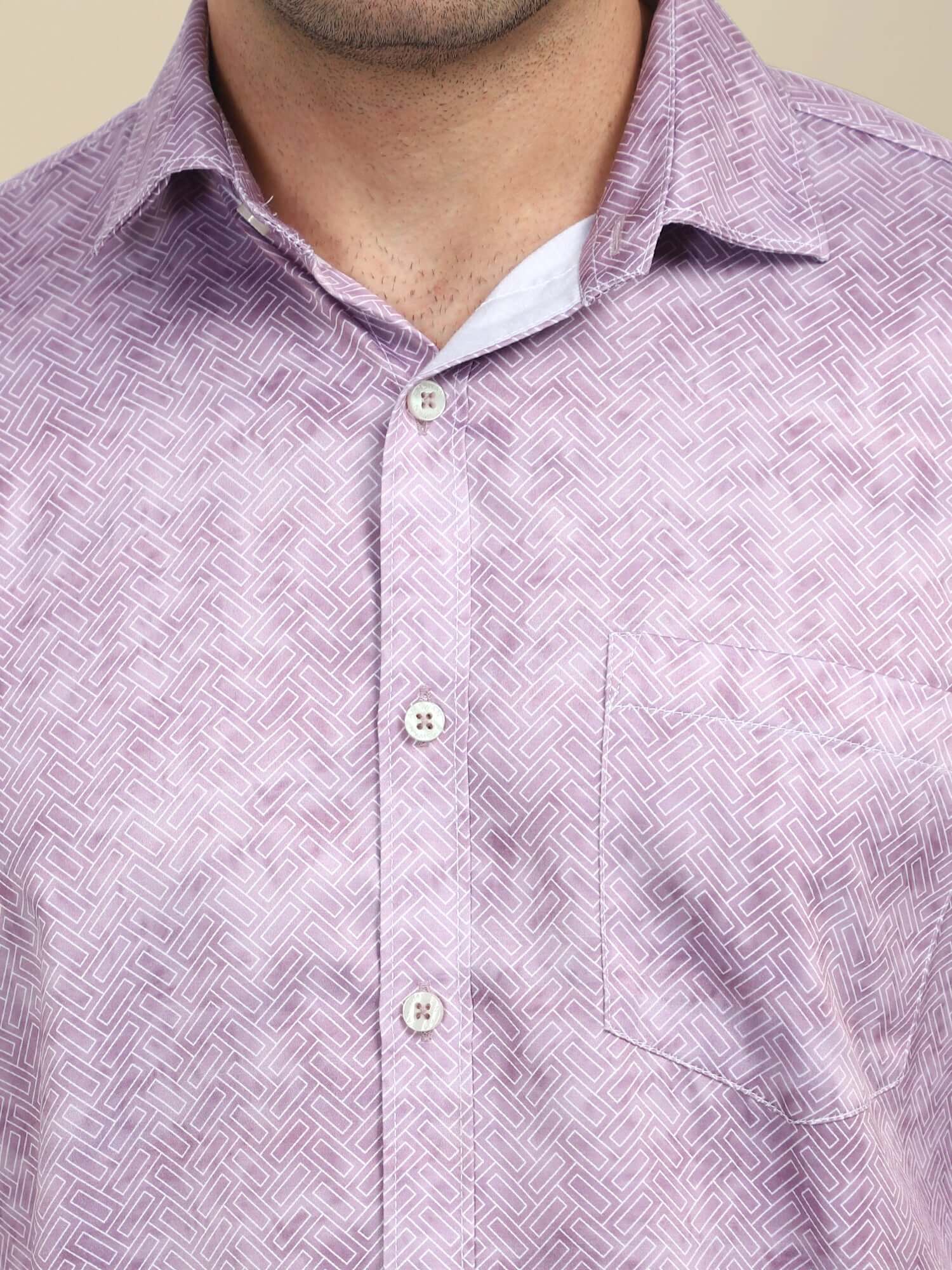 Men'S Poly Satin Lycra Purple Digital Printed Shirt