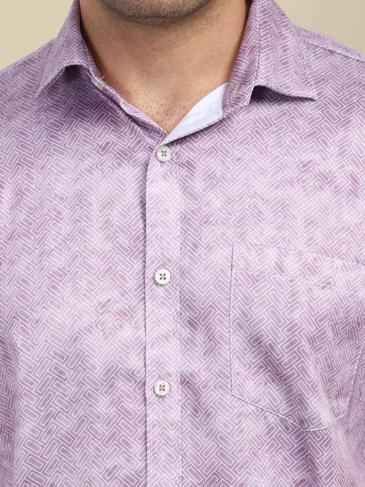 Men'S Poly Satin Lycra Purple Digital Printed Shirt