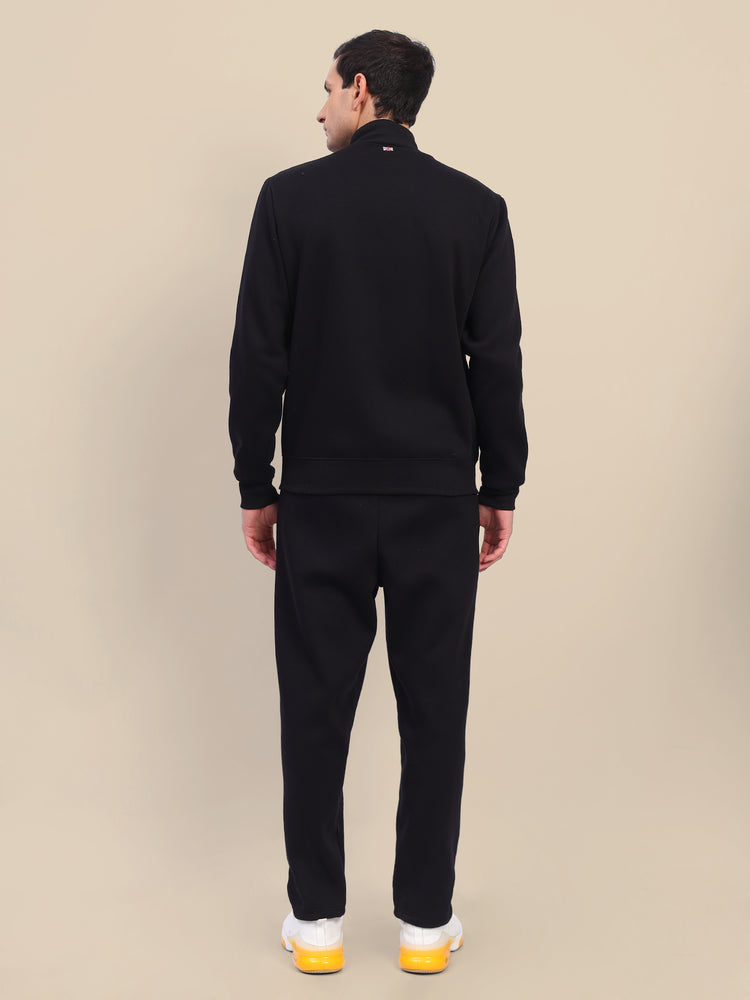 Amswan Men'S Black Cord Set: Full Zipper Sweatshirt & Sweatpants For Ultimate Comfort And Style