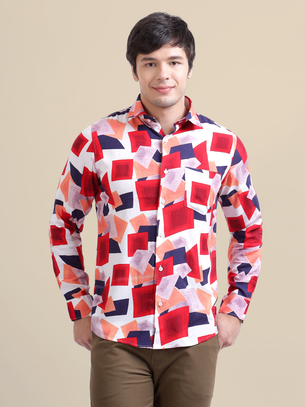 AMSWAN MEN'S PREMIUM RAYON SHIRT WITH RED AND BLUE PRINT