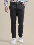 Black Casual Trousers Solid Cotton Lycra Smart Fit