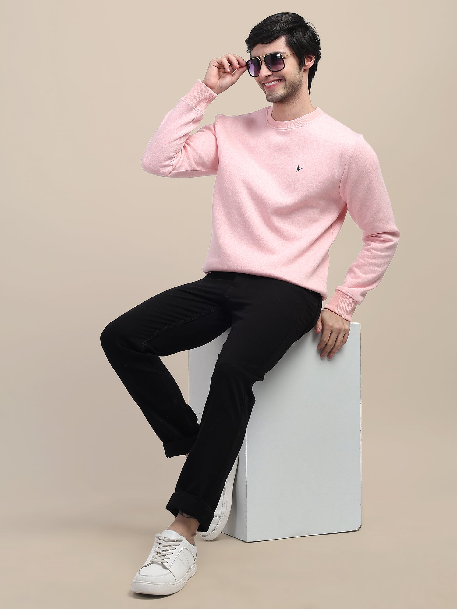AMSWAN MEN'S PINK SOLID COMFORT: PREMIUM COTTON SWEATSHIRT FOR TIMELESS STYLE AND COZY ELEGANCE
