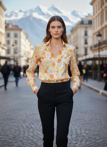 Premium American Crepe Digital Print Puff Sleeve Shirt