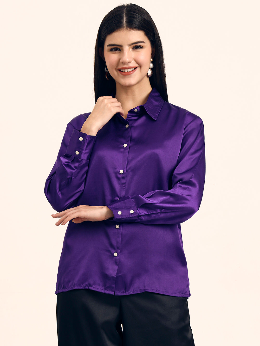 Luxury Modal Satin Shirt for Women  Purple