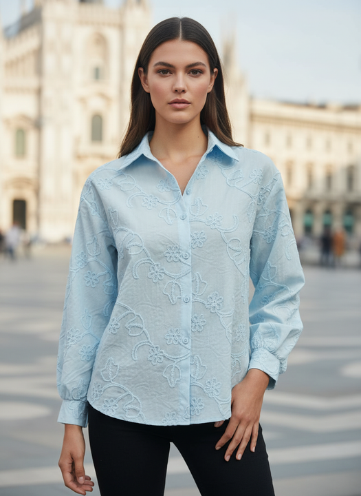Light Blue Embroidered Women Shirt