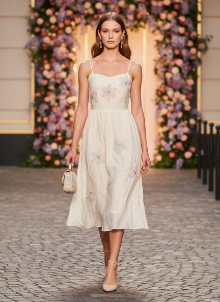 Elegant Floral Embroidered Midi Dress for Women