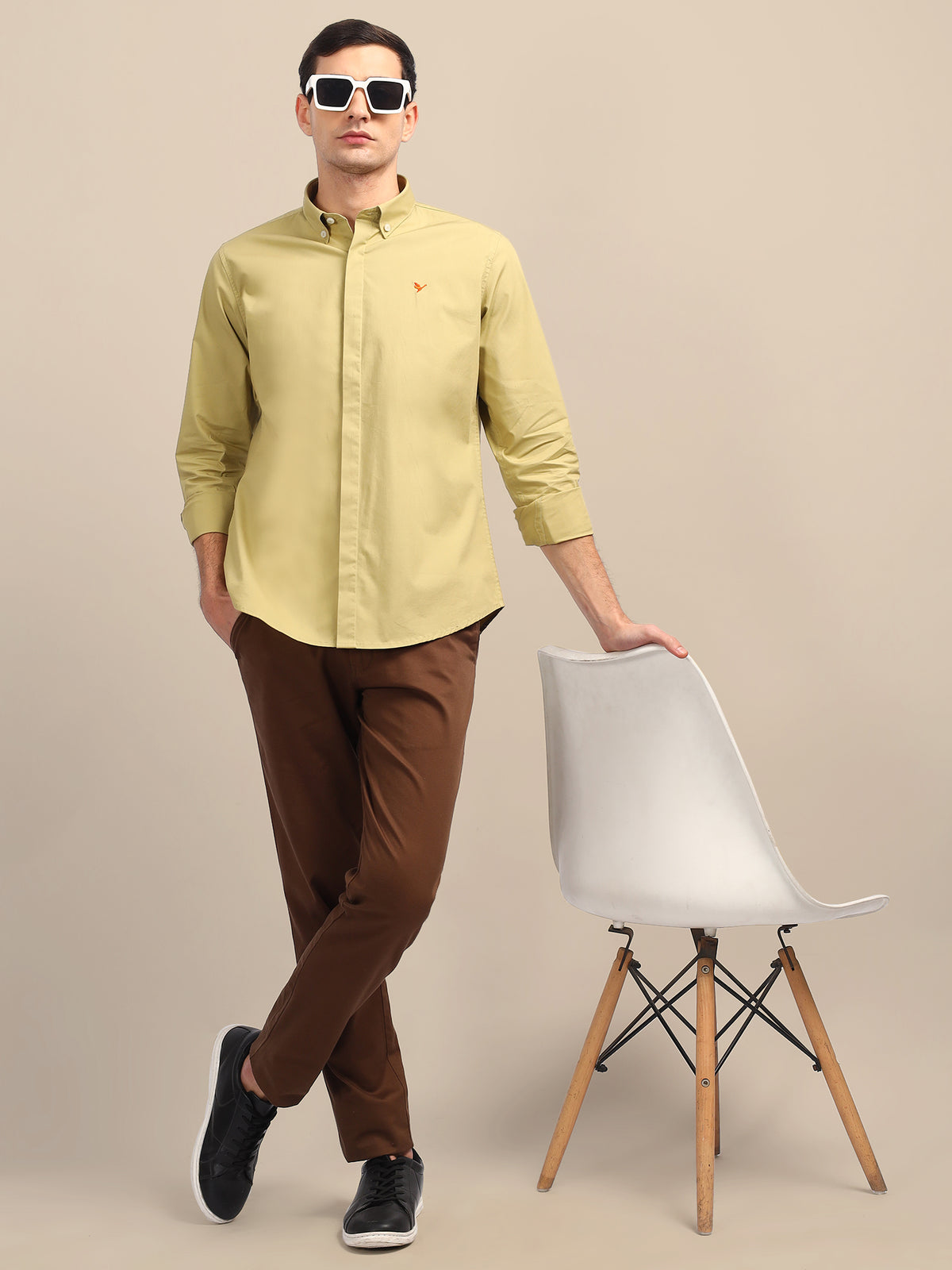 AMSWAN PALE YELLOW ATHLEISURE SHIRTS WITH PREMIUM COTTON LYCRA