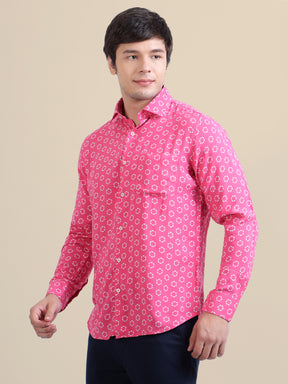 Men's Premium Rayon Shirt With Pink Block Print
