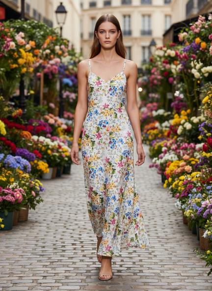 Premium Micro Digital Print  Shoulder Strap Bodycon Maxi Dress With Slash Pocket