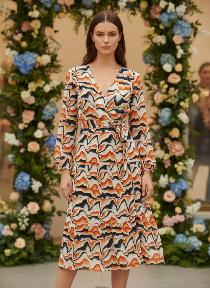 Rayon Printed A Line Full Sleeve Maxi Dress