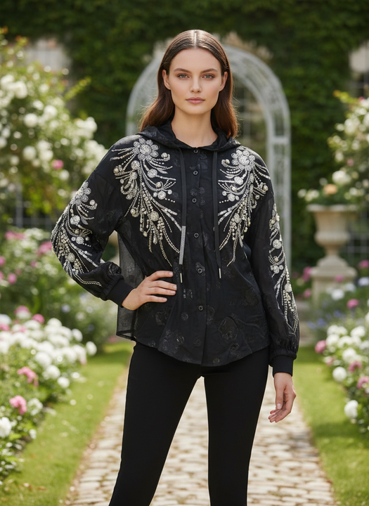 Sheer Embroidered Women’s Hooded Top