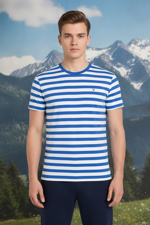 Mens Premium Cotton Striped Half Sleeve Crew Neck T-Shirts