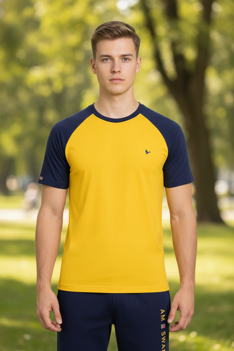 Mens Premium Cotton Raglan Half Sleeve Crew Neck T-Shirts